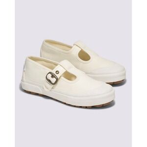 Women Size 7.5 Vans Style 93 Mary Jane Sneakers Shoes Buckle Cream White Canvas